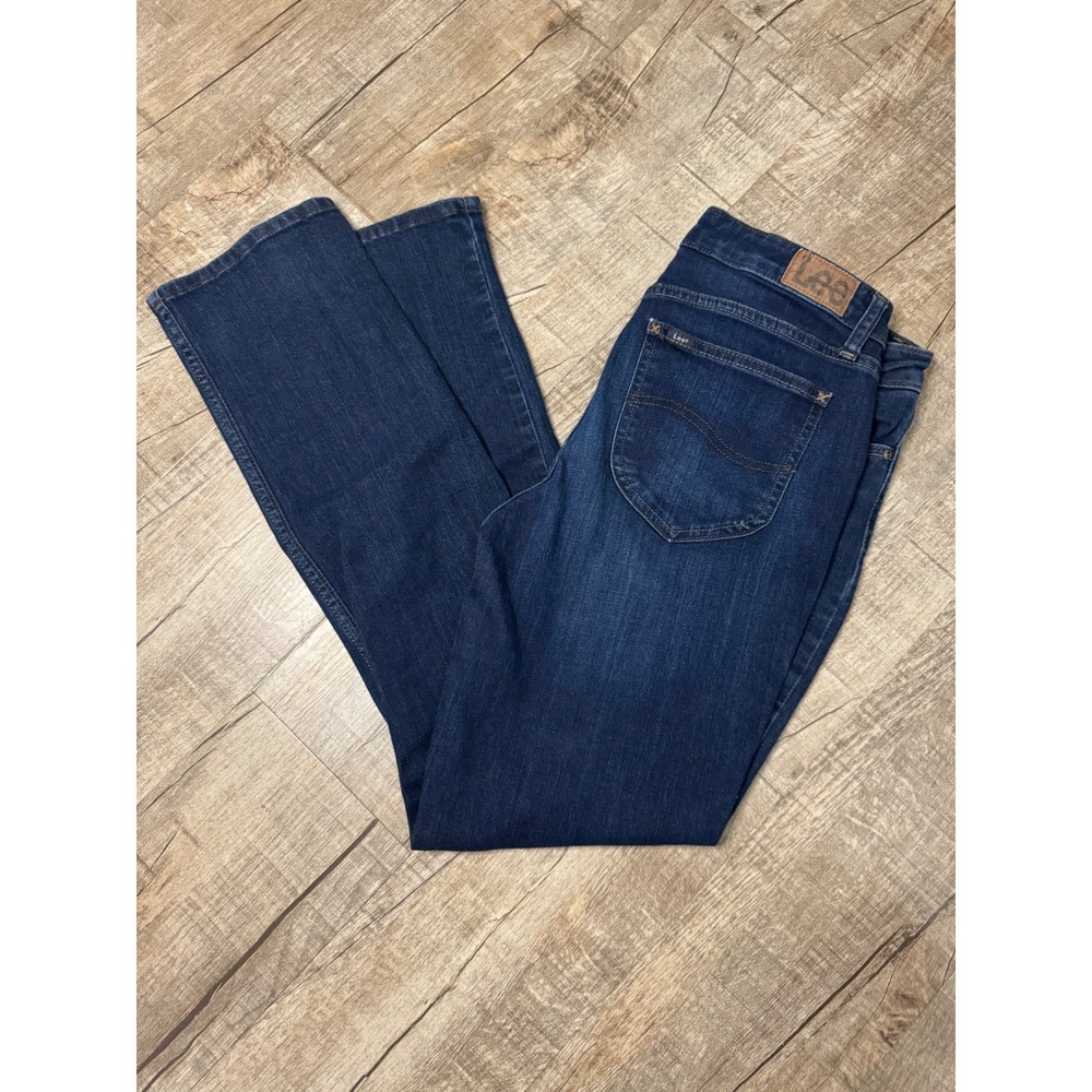 Lee Womens Dark Wash Straight Leg Jeans Size 14L Stretch Denim